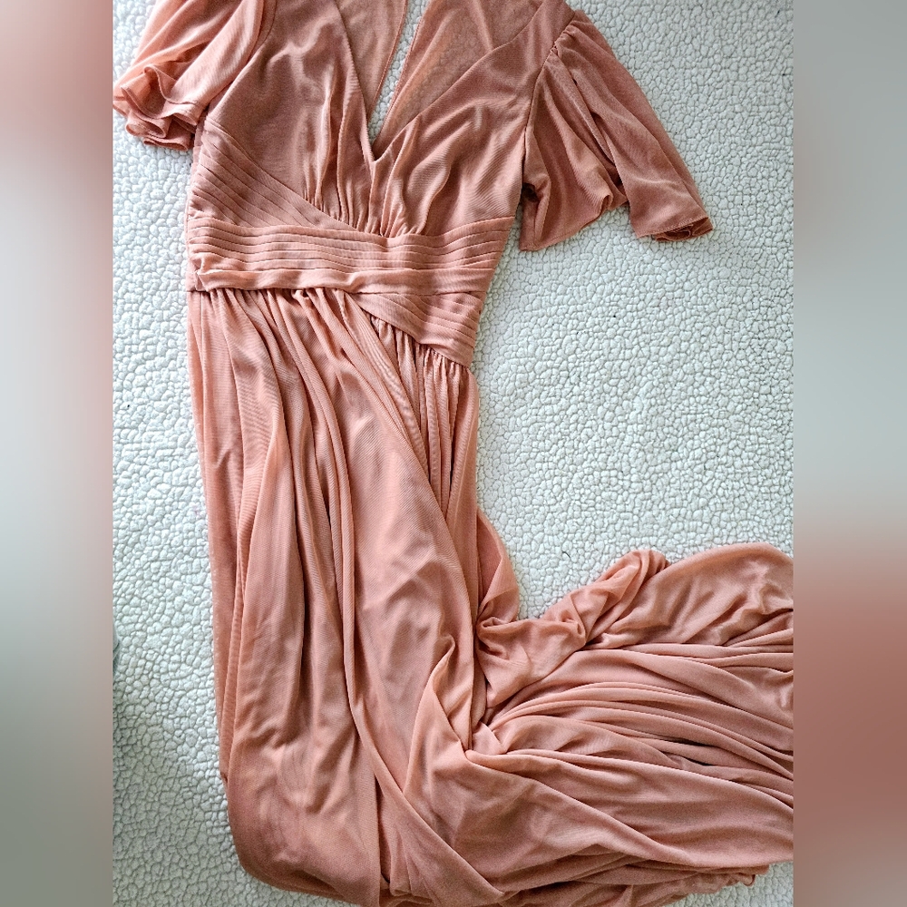 Celebrate Pastel Pink Studio Flutter Sleeve Crisscross Mesh Dress Size 6 - Picture 10 of 14